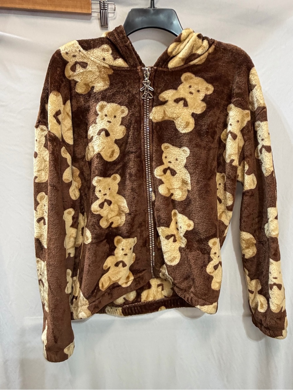 Kids Brown Teddy Bear Plush Zip-Up Hoodie